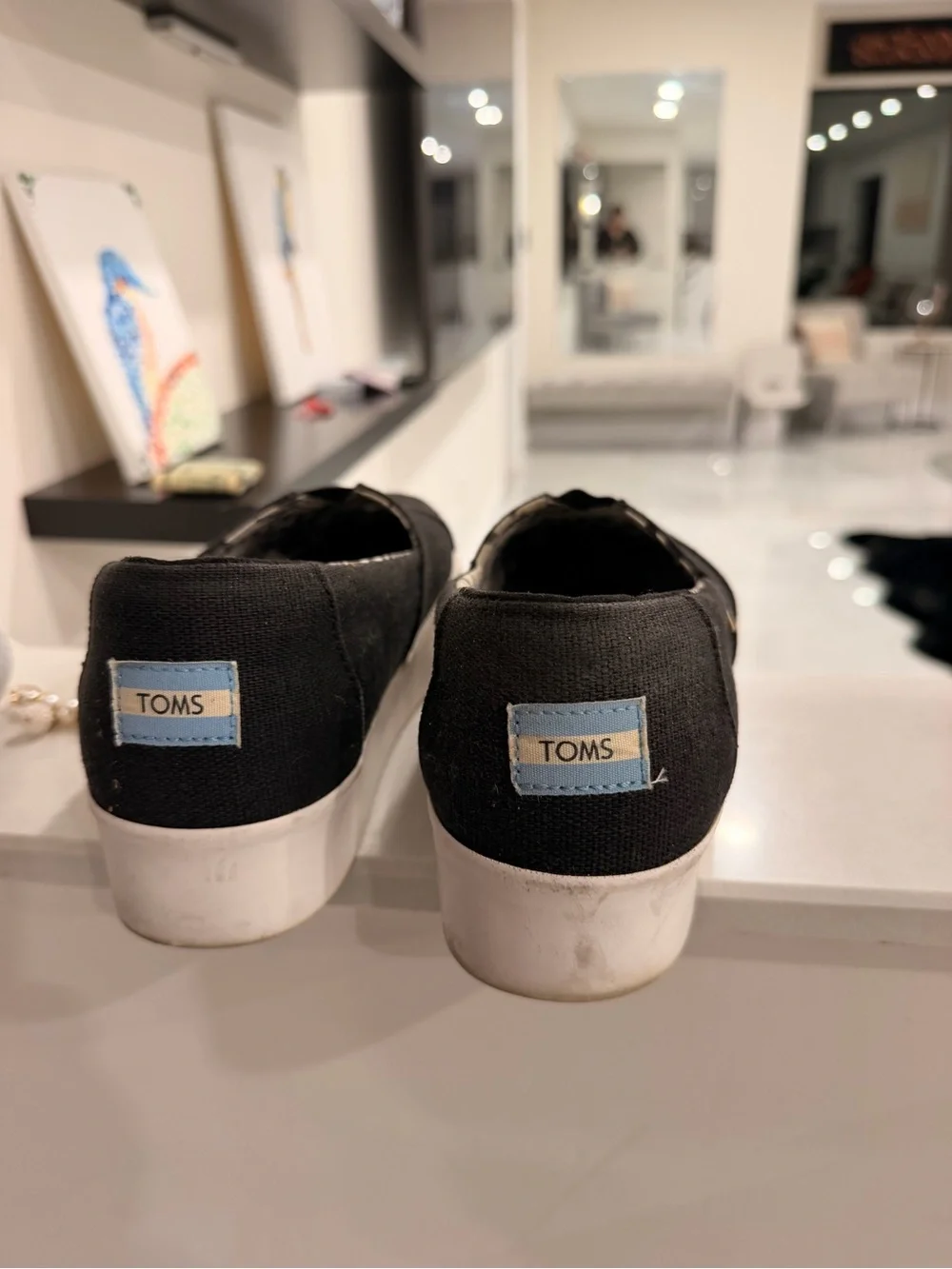 TOMS Alpargata Boardwalk Black Heritage Canvas Platform Slip-Ons - Size 9.5